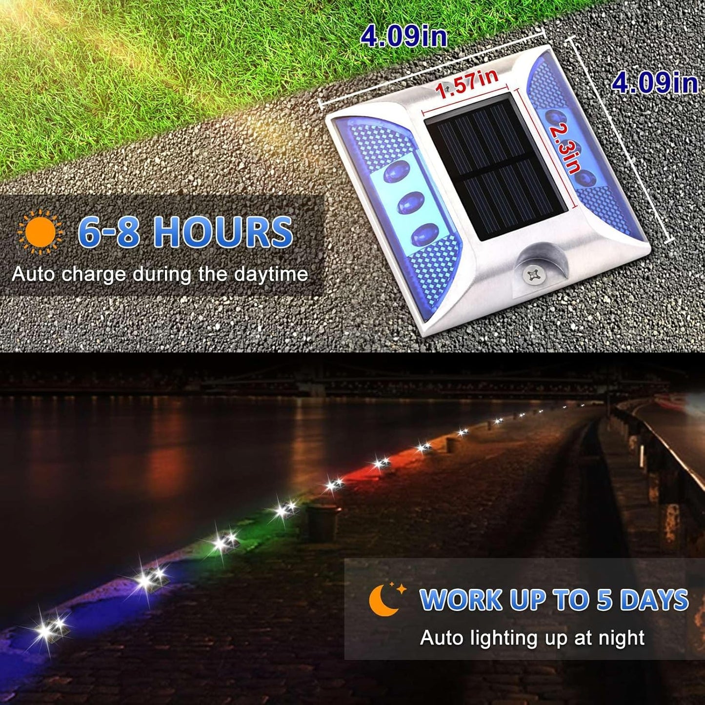 Aolyty Solar Driveway Dock Lights, IP68 Waterproof Solar Deck Lights Outdoor Warning Step Lights Reflective Road Marker for Sidewalk Stair Garden Pathway Walkway (4 Pack, Yellow)